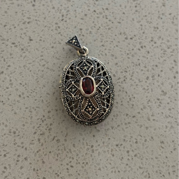 Jewelry - Marcasite & garnet locket necklace